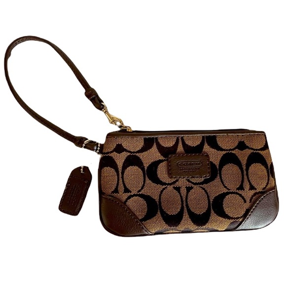 Coach Wristlet Purse Luxury Signature Monogram Classic CC Print Neutral Brown
